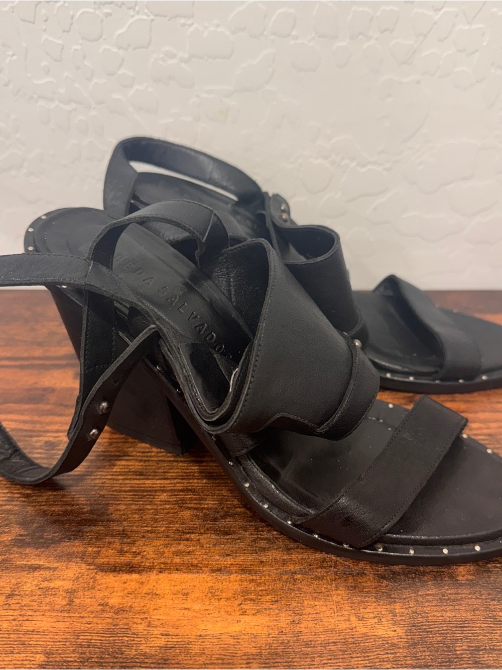 Freda Salvador Black Studded Strappy Heeled Sandals Womens 6.5 Leather Punk